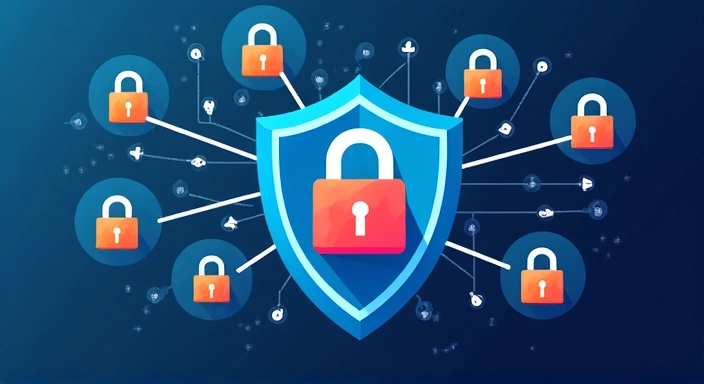 Ilustracja przedstawiająca bezpieczne udostępnianie danych, z ikonami kłódek i symbolami sieci, wskazująca na kontrolę nad informacjami.